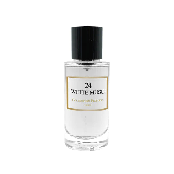 N°24 White Musk – parfumflacon op witte achtergrond