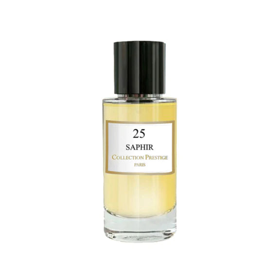 N°25 Saphir – parfumflacon op witte achtergrond