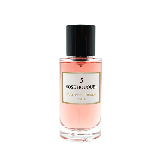 N°5 Rose Bouquet – parfumflacon op witte achtergrond